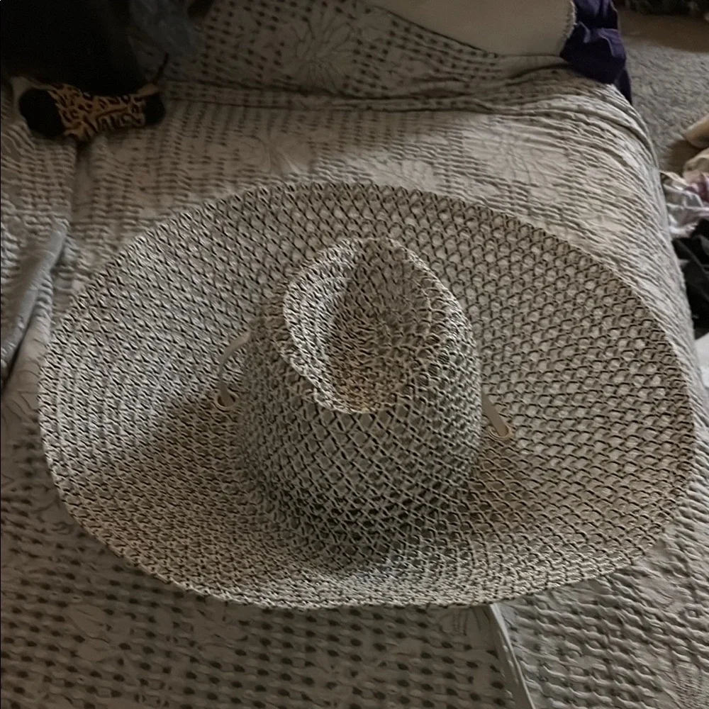 Anthropologie wide brim  Black and White Woven Hat - Picture 14 of 16